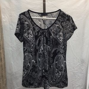Brittany Black Black And White Paisley Top